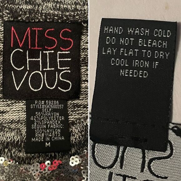 Miss Chievous Gray Knit Long Sleeve Tunic Tee Silver Sequins Marled Gray Girls M - Picture 8 of 9